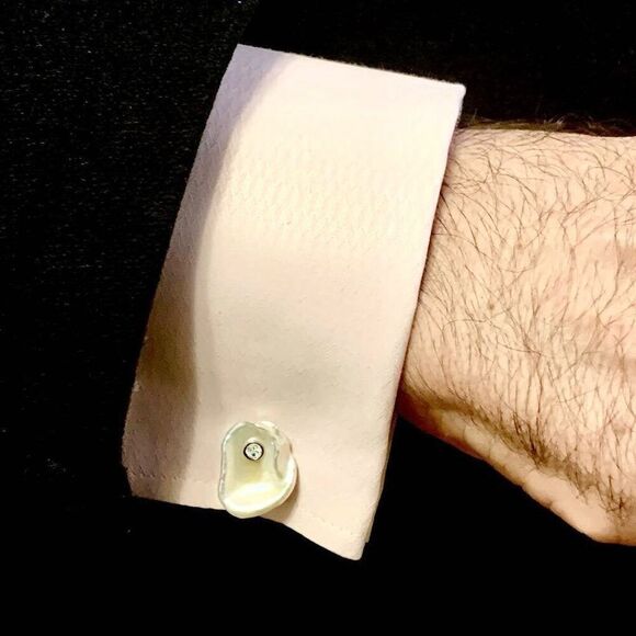 Diamond Fresh Water Pearl Cufflinks 14k Gold 0.45 TCW Designer Certified $2,490 - Picture 2 of 14